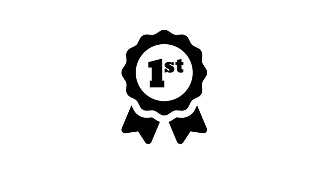Black and white icon of a first place ribbon