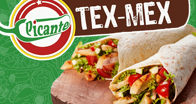 Picante Tex-Mex: Photo features two chicken burritos.